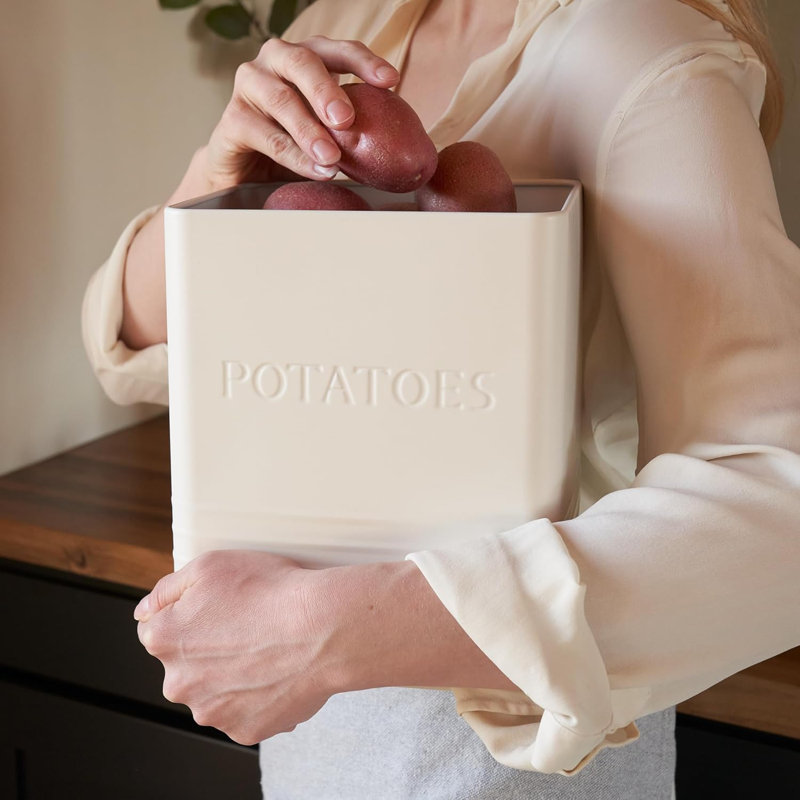 Beautiful Potato And Onion Storage Container Set,Cream, Cream