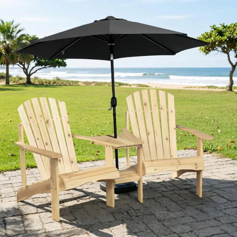 Banc Adirondack 2 places en bois de sapin avec table d'appoint centrale et trou pour parasol, siège pour foyer extérieur de patio