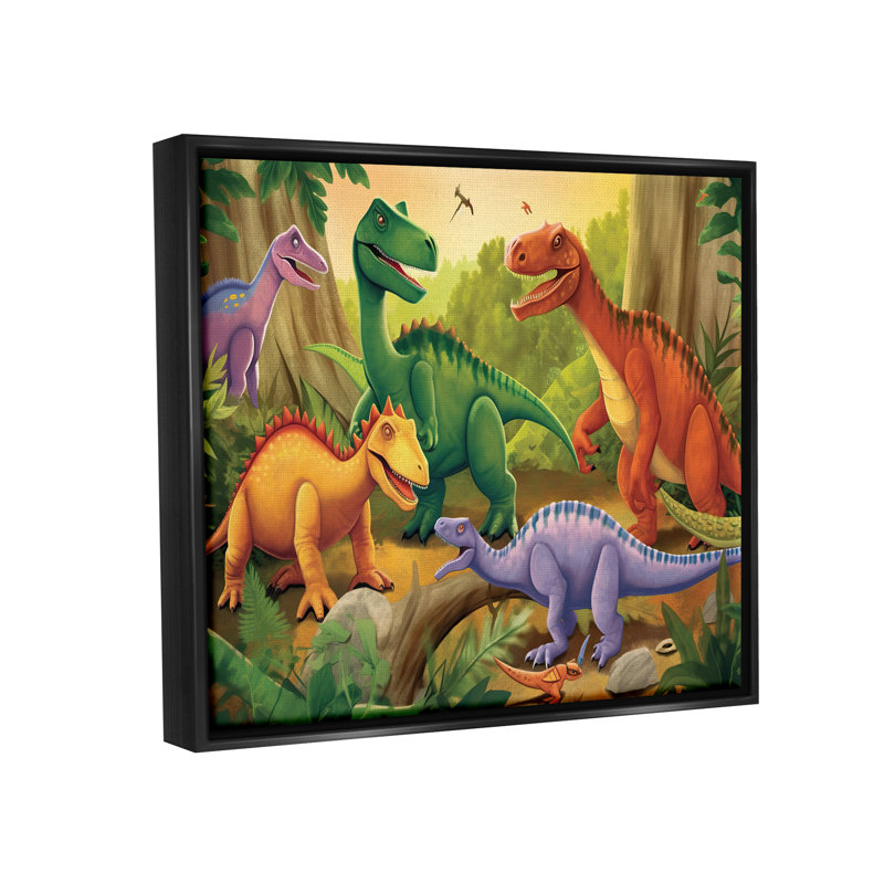 «Red Barrel Studio® Dinosaurs In Jungle Scene», art mural sur toile flottante par Wumples, L 31 po x H 25 po