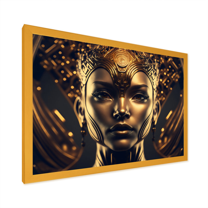 «Futuristic Golden Goddess III», reproduction sur toile, H 16 po x l 32 po x P 1 po, Encadrement doré