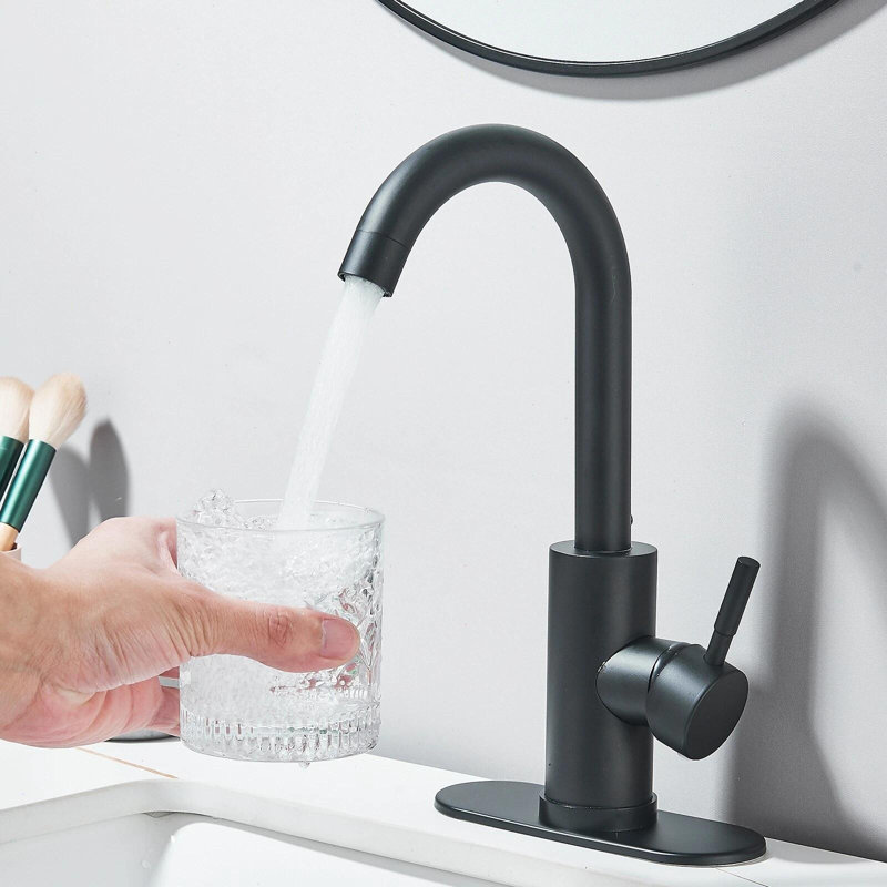 Robinets de lavabo pour salle de bain à poignée simple avec drain noir