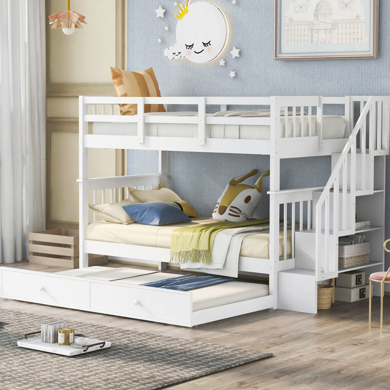Anjuli Kids Twin Over Twin Bunk Bed with Trundle, White