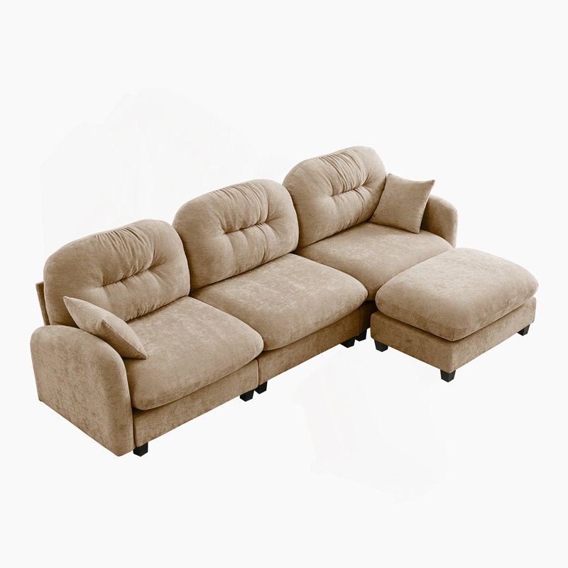 Modular Sectional L Shaped Couch With Ottoman, Premium Chenille Fabric, Tufted Cushion Backrest, Ergonomic Design For Easy Installation In Various Spaces