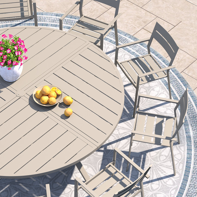 10-Person Patio Dining Set with 63" Extra Large Round Dining Table and 10 Stackable Metal Dining Chairs, Sandshell