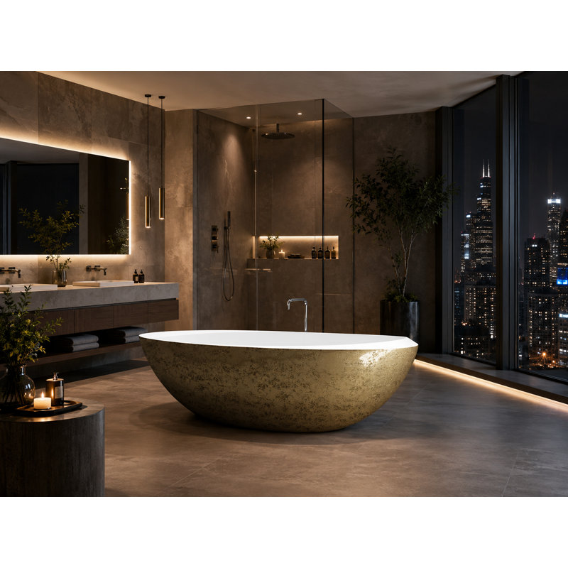 Vast Studio Aged Brass Freestanding Oval Bathtub – Brass Interior Deep Soaking Solid Surface Tub with Metallic Luxury Finish & Contemporary Spa-Inspired Design