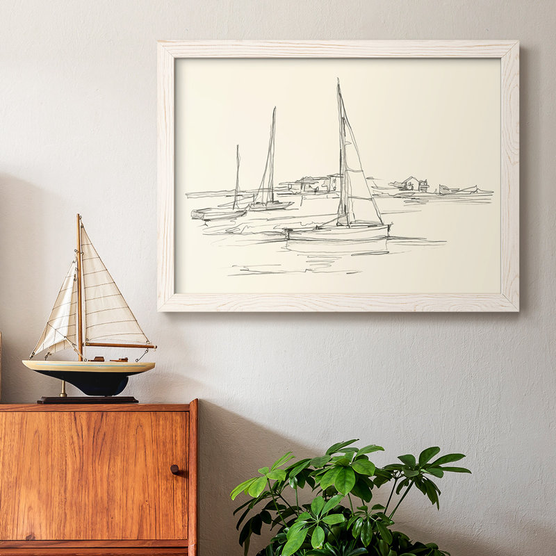 " Coastal Contour Sketch I ", White Framed, 18" H x 26" W x 1.5" D