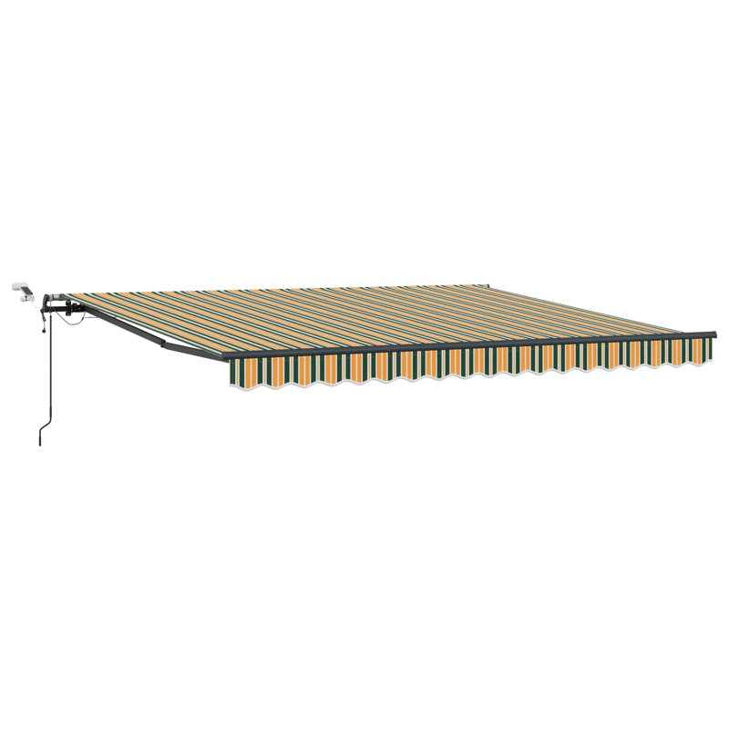 Ebern Designs Polyester Cover Retractable Patio Awning, 400 cm W x 300 cm D, Green/Yellow Striped