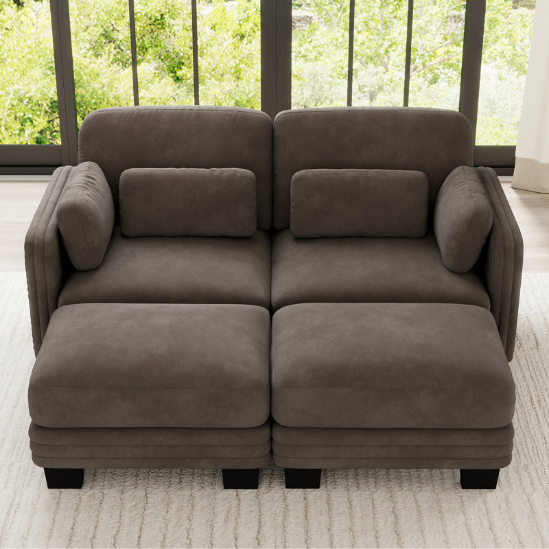 Canapé d'angle modulaire, en chenille marron, avec 2 poufs, style moderne
