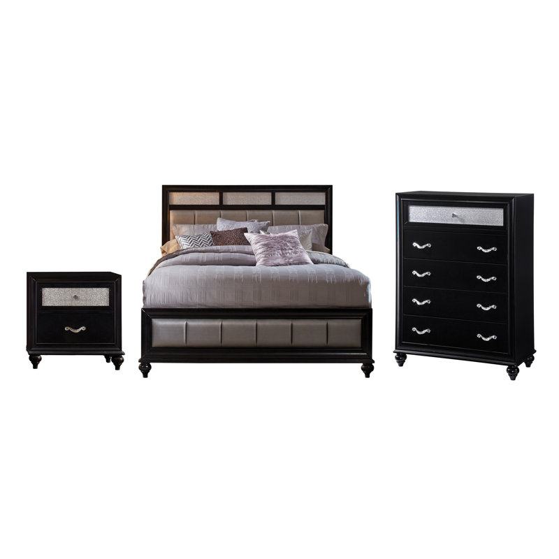 Ensemble de chambre à coucher avec commode 3 pièces Momen, Très grand, Blanc / gris