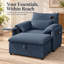 Chaise longue en chenille avec repose-pieds, dossier réglable, table d'appoint pliable et ports de charge USB Norelvessique-2126257346