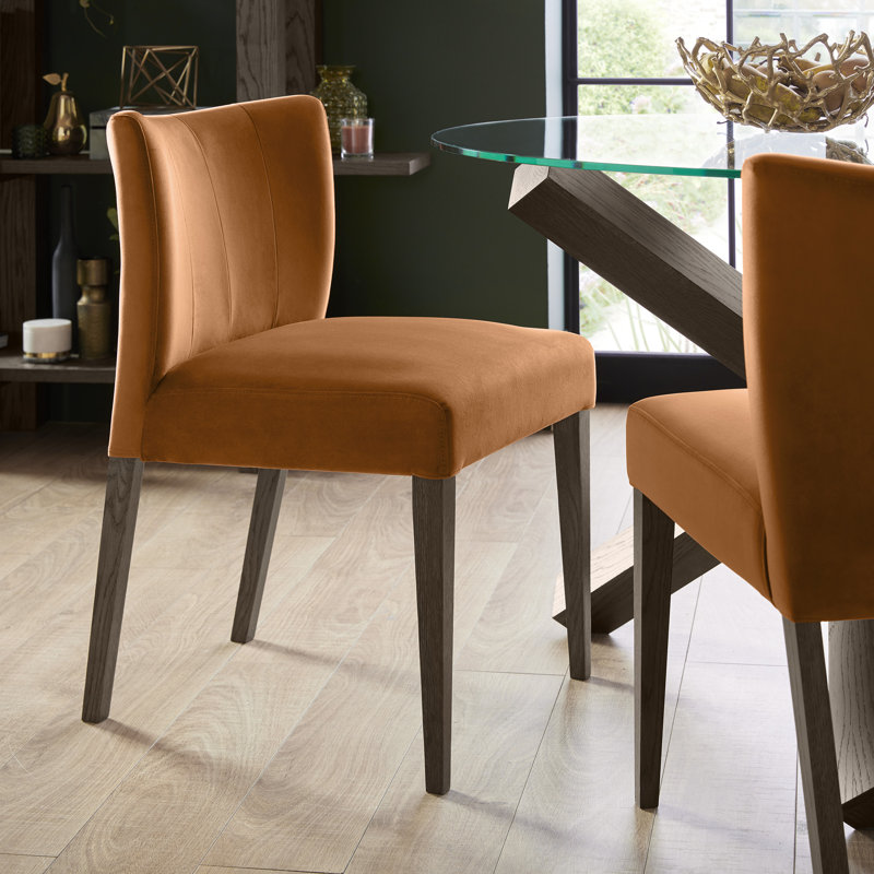 Caserta Polyester Blend Upholstered Side Chair, Dark Oak, Harvest Pumpkin