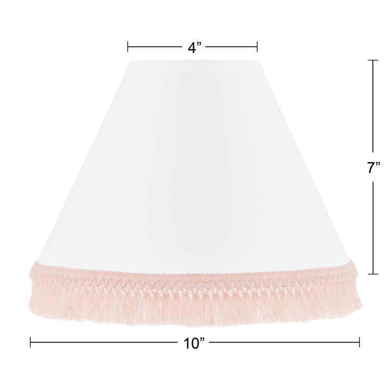 White and Blush Pink Cotton Empire Lamp Shade with Tassel Fringe