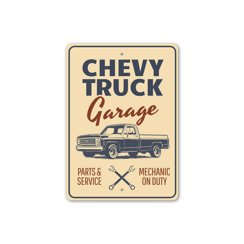 Enseigne en aluminium Chevy Truck Garage, H 18 po x l 12 po x P 0,06 po