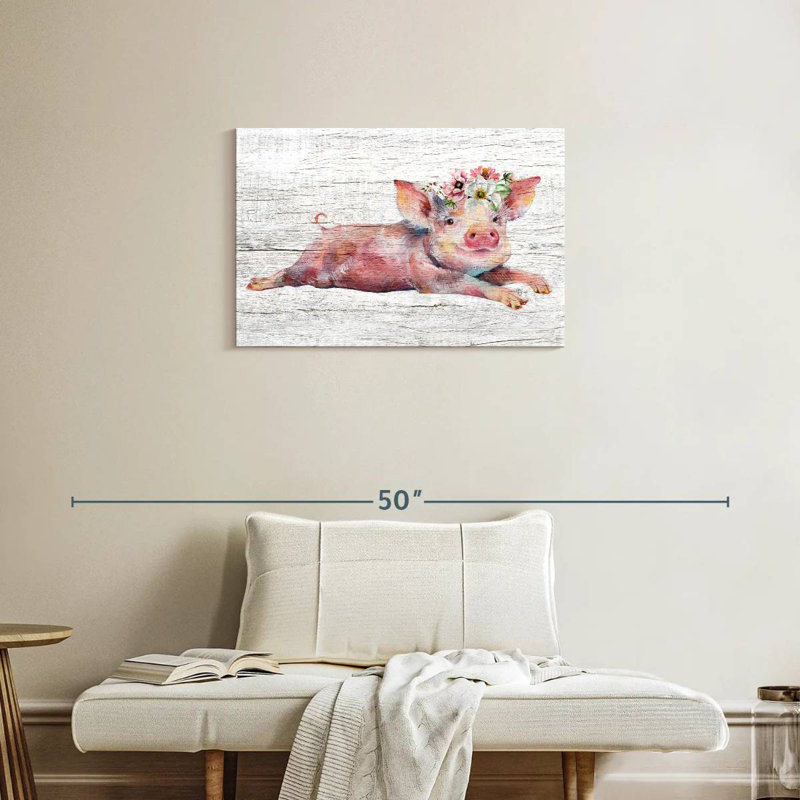 Brampt Wooden Floral Pig, 20" H x 30" W