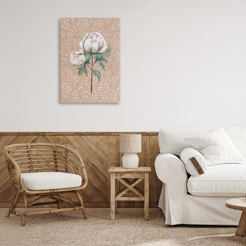 Motif de pivoines sur toile, par Cady, H 24 po x l 16 po