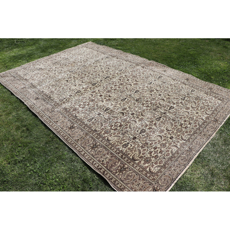 Grand tapis turc Oushak rétro gris - idéal pour les décorations de chambre à coucher de style oriental et anatolien
