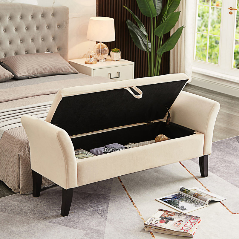 Bed Bench With Storage, End Of Bed Bench, Beige