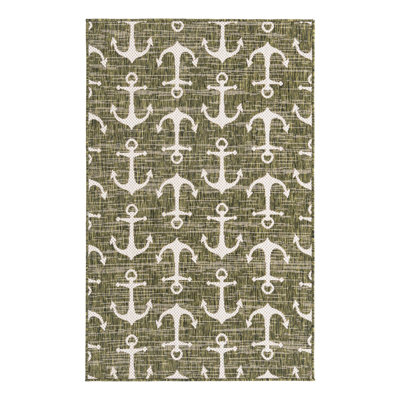Tapis d'intérieur / extérieur en plastique tissé à la machine Glidden - vert / ivoire