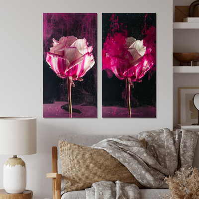 Ensemble de 2 peintures sur toile - Gros plan d'une rose rétro