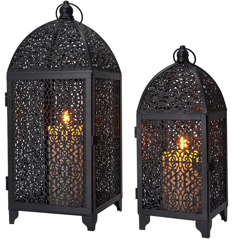 16.5'' H Metal Lantern, Black