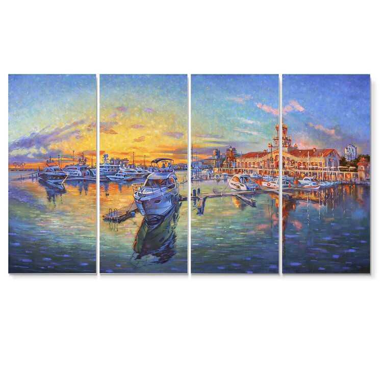 Longshore Tides Sunset At The Seaport On Canvas 4 Pieces by Ansel Adams ...