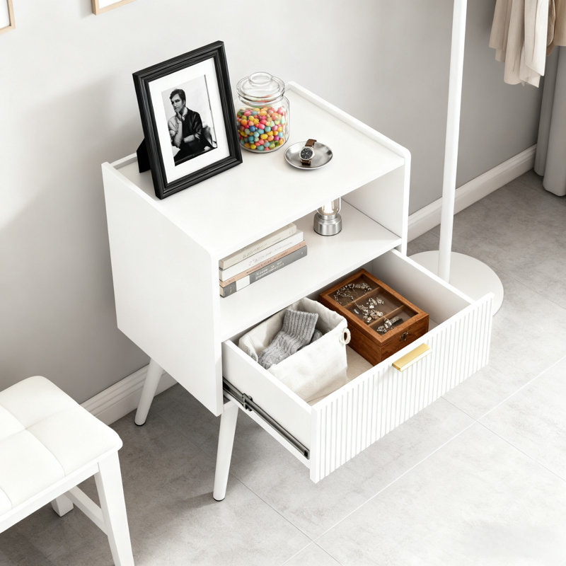 White Modern Minimalist Style Bedside Table