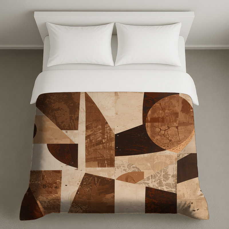 Housses de couette à motif géométrique brun, Lit simple