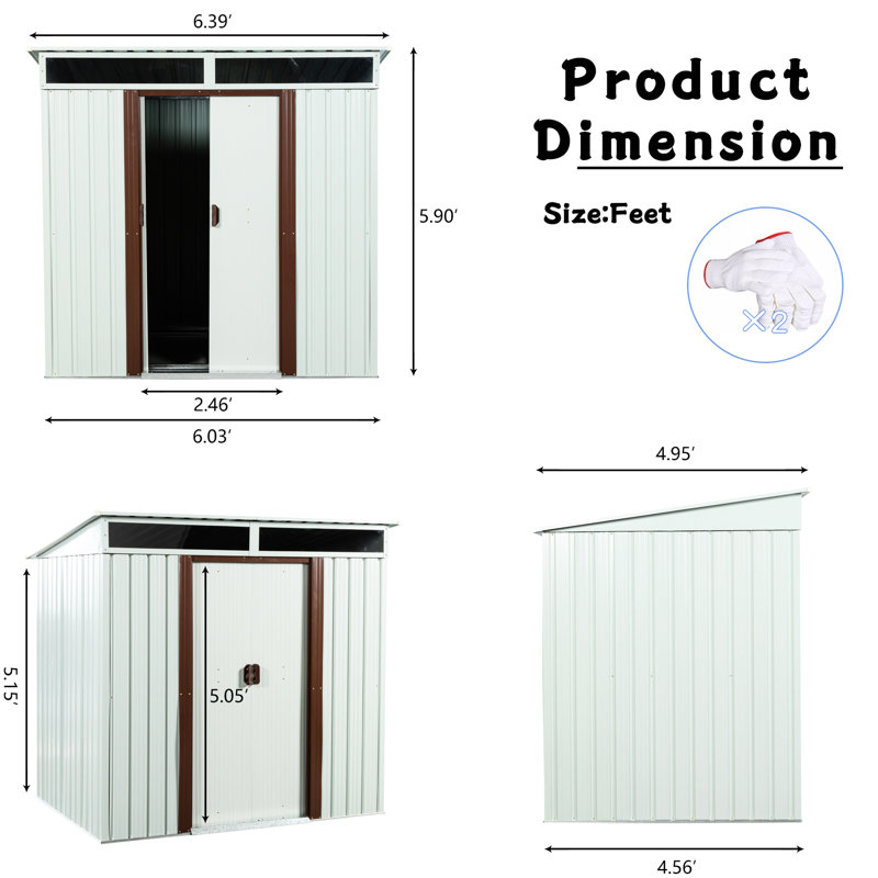 6Ft X 5Ft Outdoor Metal Storage In White - Robust Galvanized Steel Build Weather Panels Transparent Plate For Bright Interior Sliding Doors & Padlock Simple Assembly Guide Shed Iron Frame Sturdiness