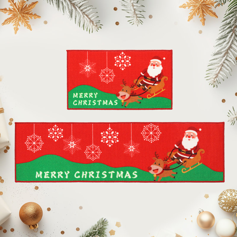 Tapis de cuisine de Noël 2 PCS Tapis de cuisine anti-dérapant Merry Christmas, 17 po x 30 po + 17 po x 59 po
