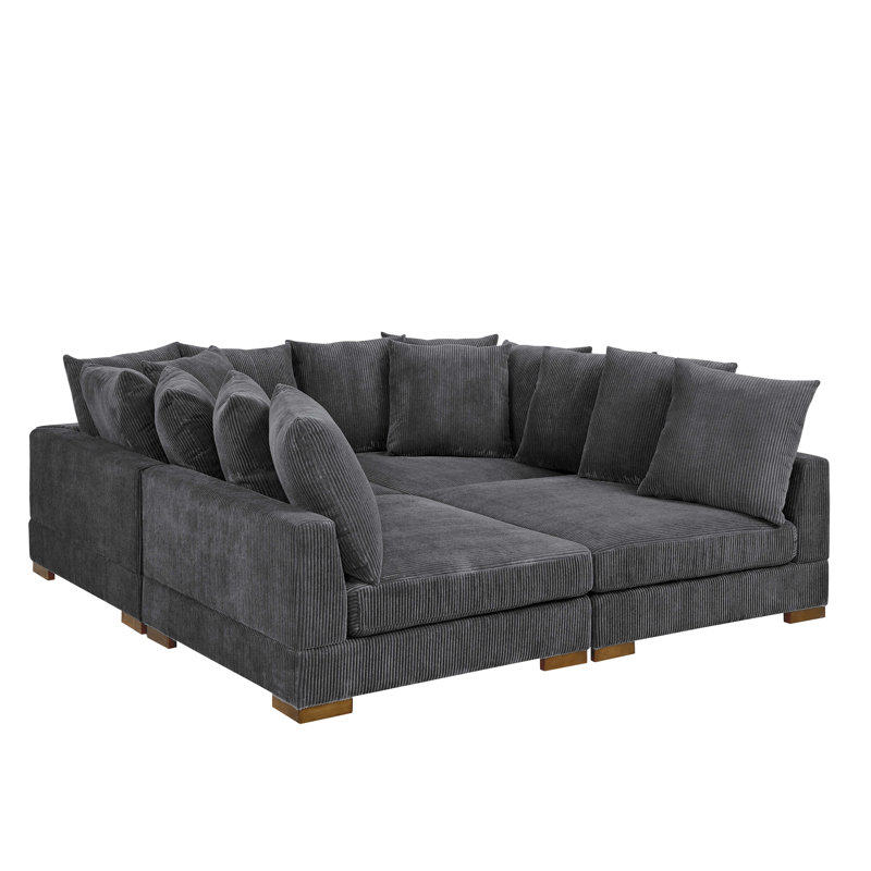 Aurick Corduroy Sectional Reversible, Grey Corduroy