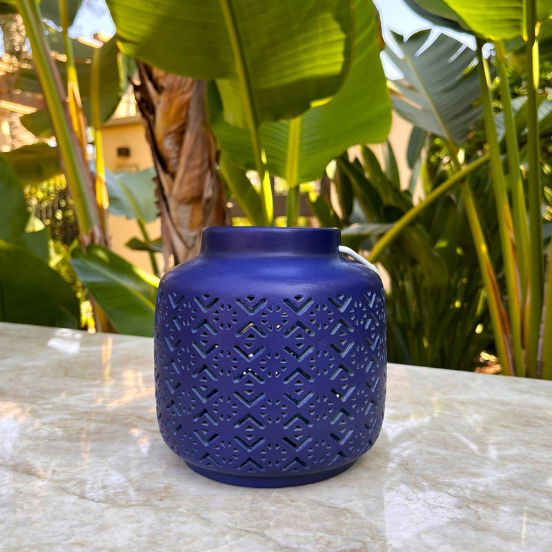 Navy Ceramic Hanging LED Lantern, 5.5 Inch