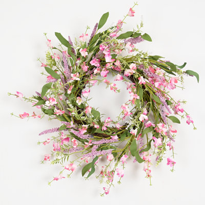 18" Artificial Farmhouse Spring Summer Green Grass Berry Lavender Forsythia Front Door Wreath Valentine's Day Wedding Party Decor
