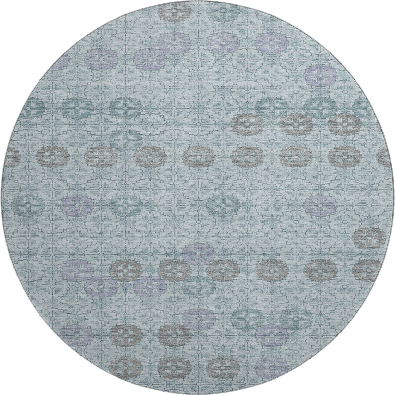 Premium Machine Washable Mayfield AMF1855 Geometric Rug, Round 8'