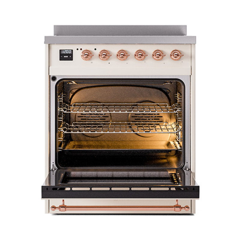 Cuisinière à induction ILVE Nostalgie II Series 30 po avec 4 éléments à induction (porte pleine), Blanc antique / cuivre