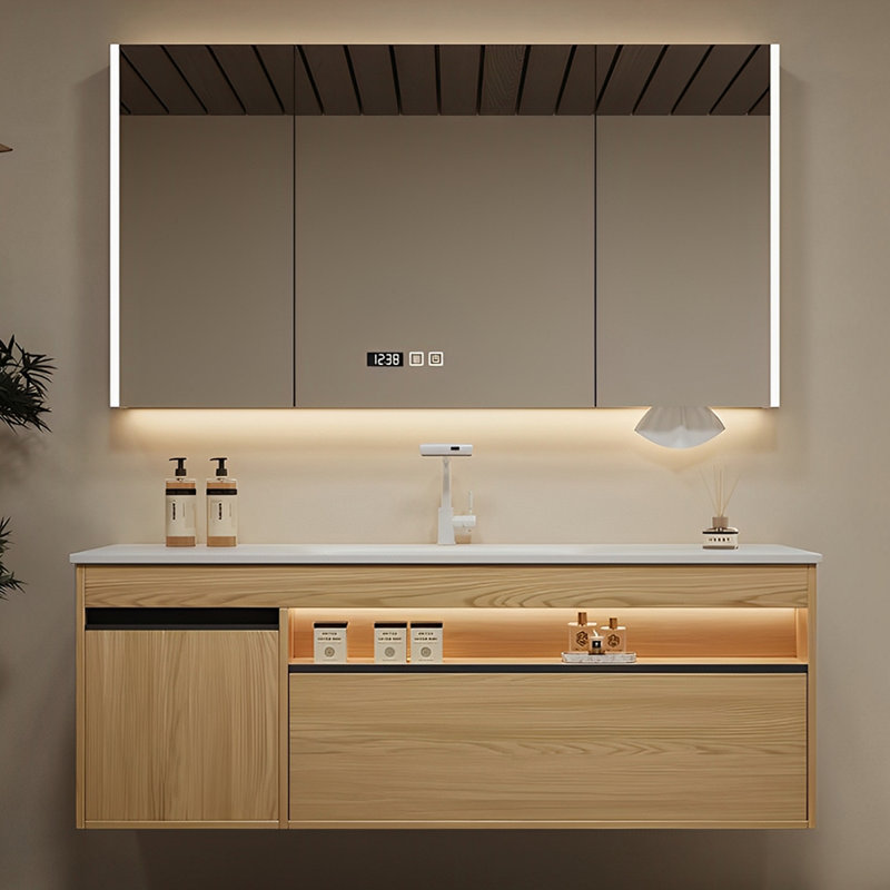 Fashionable modern style bathroom cabinet, 21.65" H x 51.18" W x 19.69" D, Burlywood
