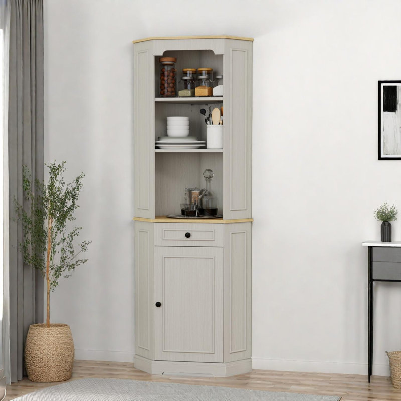 Armoire de rangement autoportante de 68 po de hauteur avec tiroir, porte et tablette réglable pour salle de bain ou cuisine