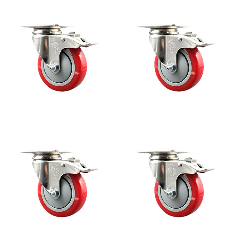 Ensemble de roulettes en polyuréthane 316SS, gris