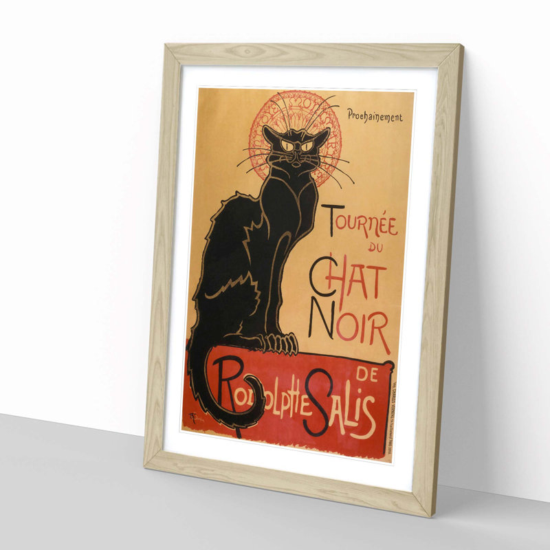 Chat Noir Cat by Theophile Steinlen - Single Picture Frame Print, Oak