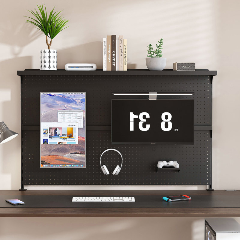 Organisateur de bureau en métal avec support pour double moniteur, Noir