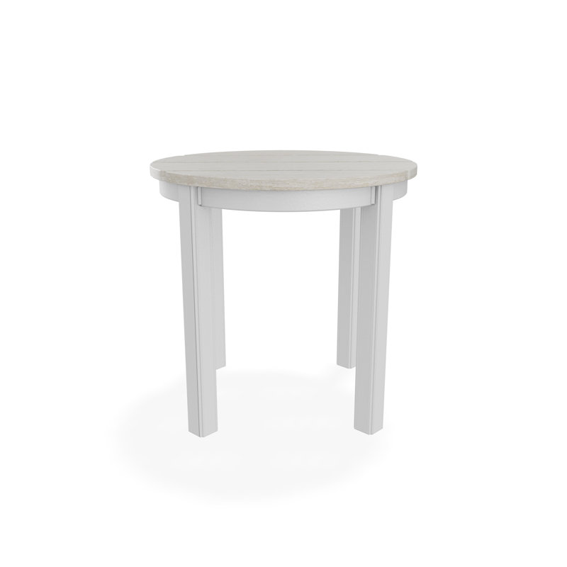 Table de bout d'extérieur 21 po ronde en polymère rustique de luxe, Blanc / blanc