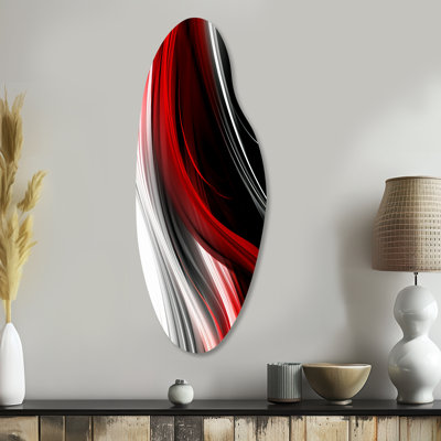 Red Black Infinite Ripples I - Abstract Modern Waves Curved Shape Metal Wall Sculpture