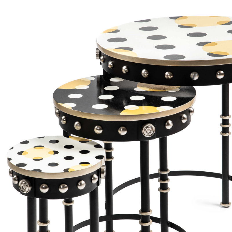 Round Black and Buttercup Metal Nesting Tables Set