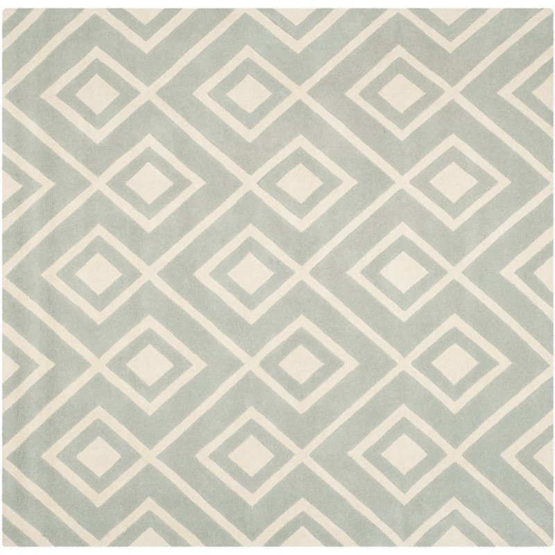 Deedie Hand Tufted Wool Geometric Rug, Square 7'