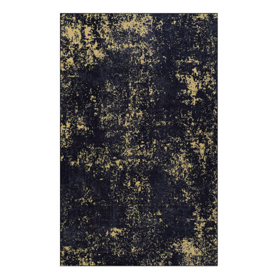 Washable 9X12 Area Rug, Low-Pile, Non-Slip, For Kitchen, Living Room - Black Low-Pile Stain Office Gray