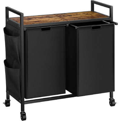 Double Laundry Hamper With Lid,Rolling Laundry Basket Organizer With Wheels, Iron-Made Laundry Sorter