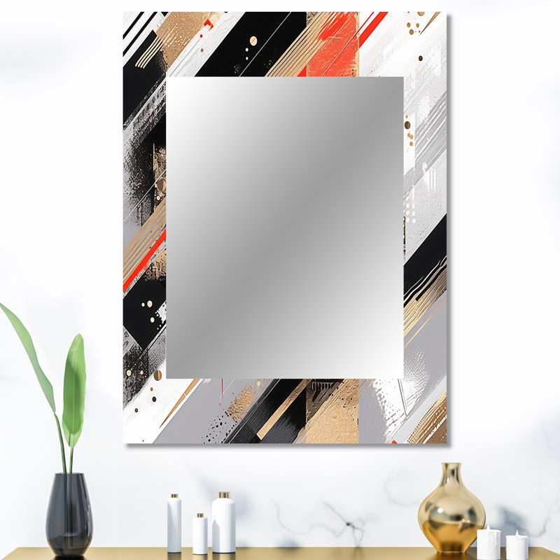 Red and Gold Cubic Abstract II - Cubism Decorative Mirror, Red Wall Mirror, Printed Metal Art, 40" x 30"
