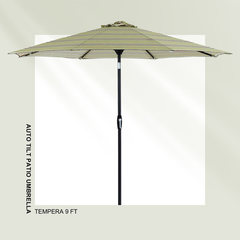 Parasol à manivelle inclinable 9 pi 9 po, Rayures de gazon