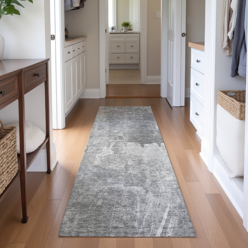 Premium Machine Washable Mayfield AMF2226 Abstract Rug, Gray, 2'3" x 7'6" Runner