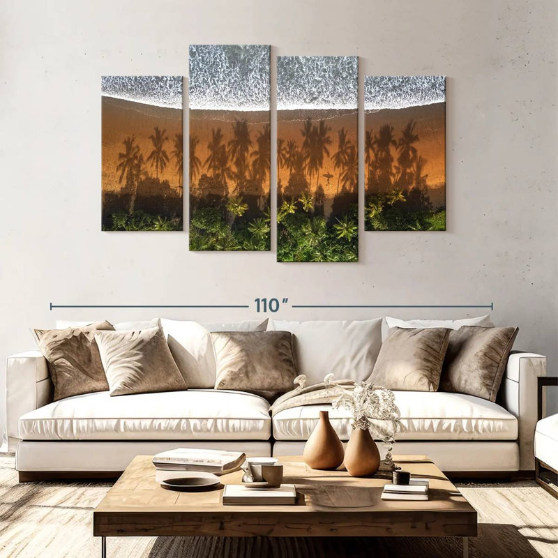 Plage, palmiers, ombres, H 54 po x l 84 po