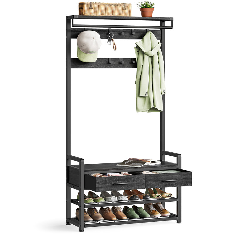 Hall Tree 80cm Wide with Shoe Storage, Black